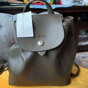 Longchamp Le Pliage Cuir XS MINI Leather Backpack color Khaki